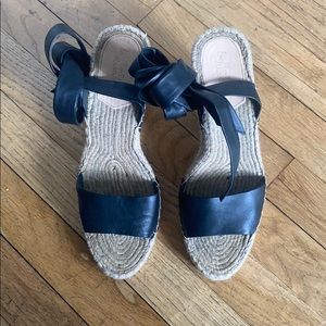 Loeffler Randall black leather wedge espadrilles